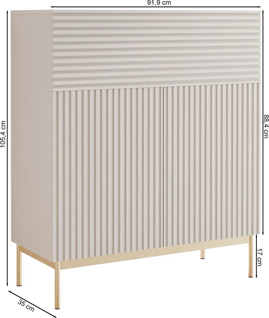 Buffet haut design Linearis gris cachemire 92 cm avec rangement LED