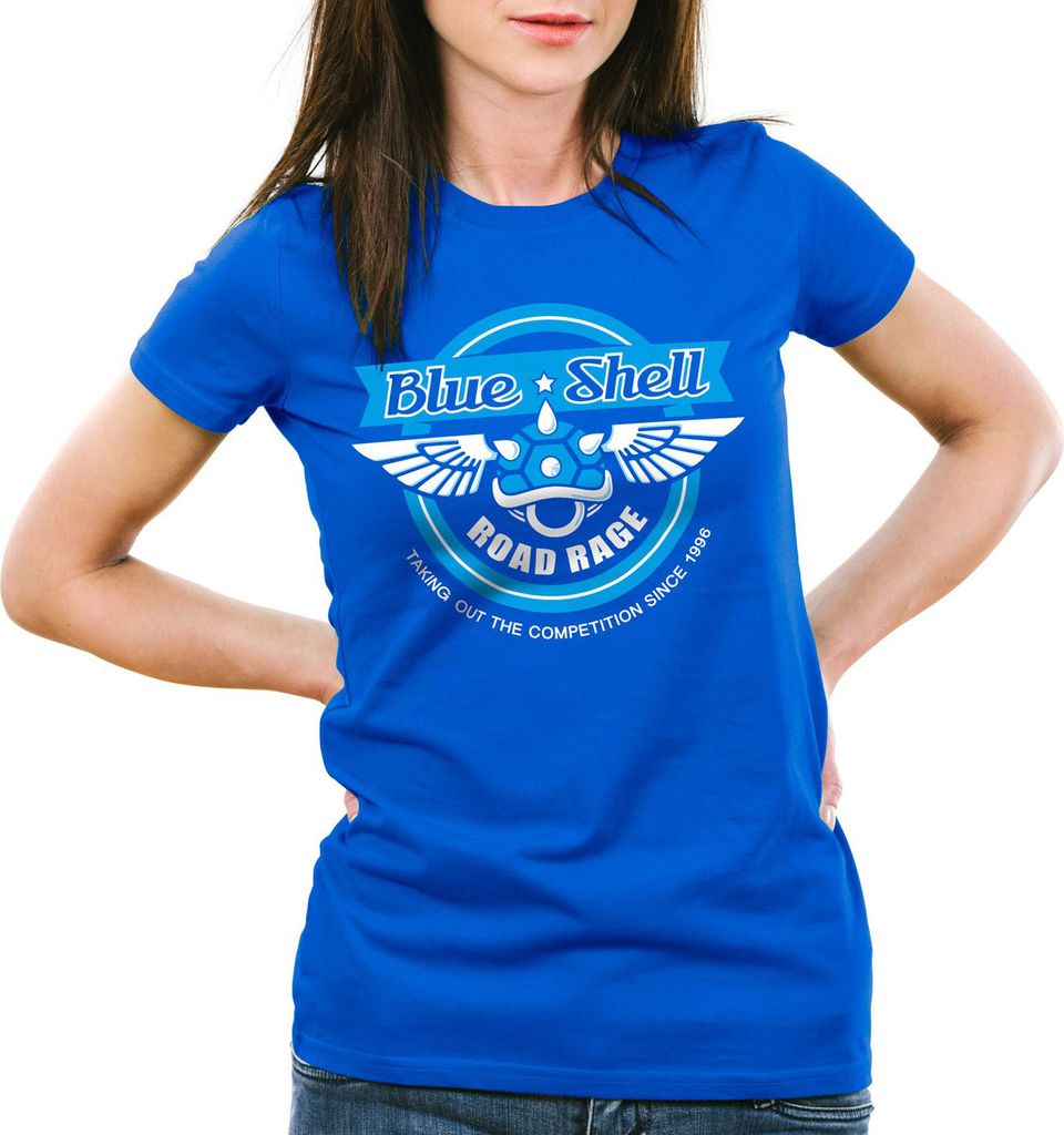 style3 Blue Shell Kart Damen T-Shirt videospiel konsole mario, Farbe:Blau, Größe:XL