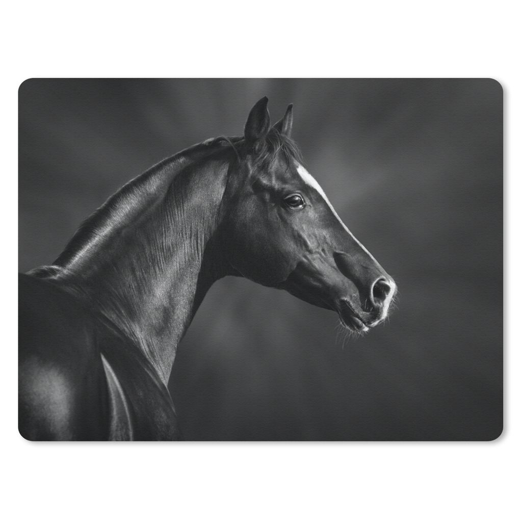 MuchoWow Mauspad Mousepad Pferd - Tiere - Schwarz - Weiß - Porträt 23x19 cm - Mousepads - Maus Mat - Pad - Mausunterlage - Schreibtischunterlag...