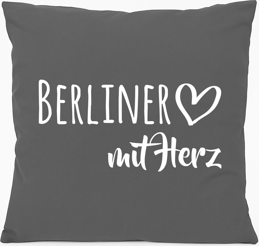 Huuraa Kissen Berliner mit Herz 40x40cm mit Füllung Steel Grey Baumwolle Dekokissen Geschenkidee
