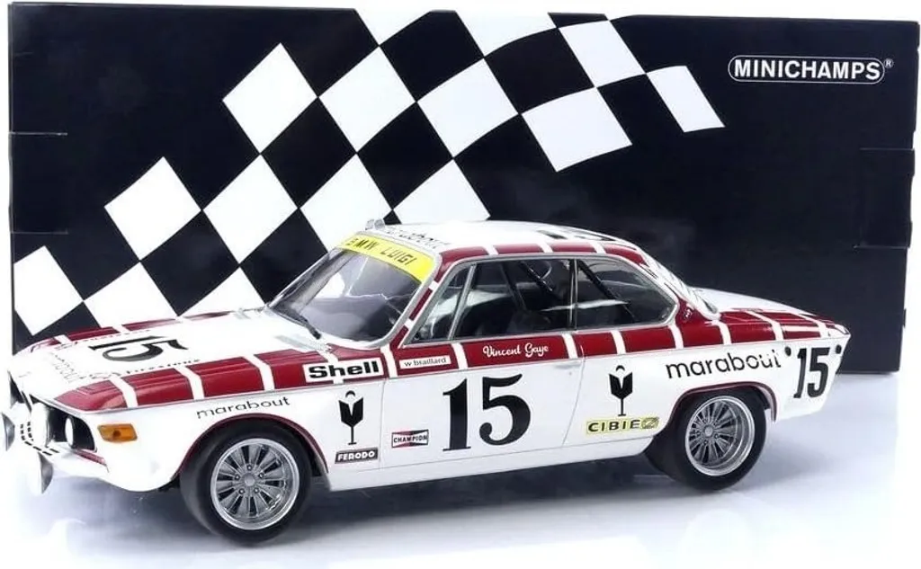BMW 2800 CS 1:18 Minichamps : Réplique fidèle 24h Spa 1972 Marabout