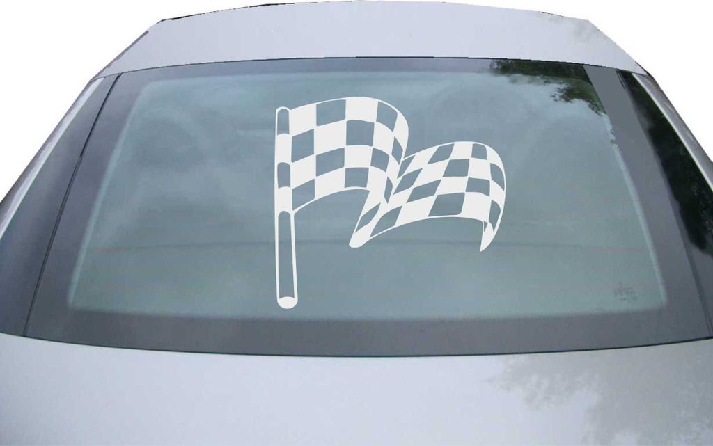 Indigos UG - Aufkleber Heckscheibe & Motorklappe DE2529 - silber - 600x549 mm - Zielflagge - Auto Scheiben Fenster Heckklappe Tuning Racing JDM - D...