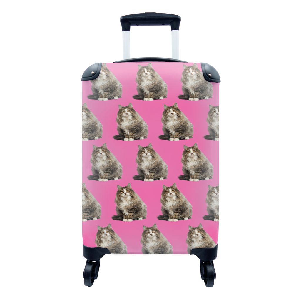 MuchoWow Koffer Handgepäck Trolley Rollkoffer Kleine Reisekoffer mit 4 Rollen - Katze - Muster - Braun - Cabin Size < 55x40x23 cm & 55x40x20 cm ...