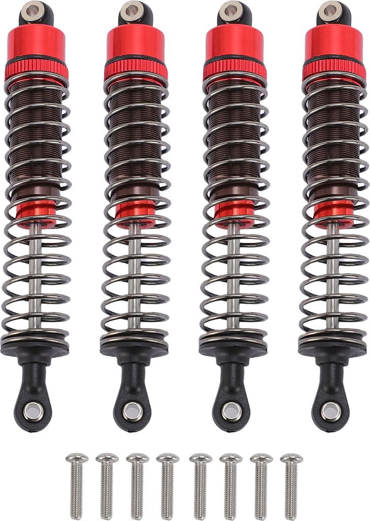 4pcs Öldruckschockdämpfer Aluminiumlegierung Modell Fahrzeugdämpfer Kit für 1/10 Skala RC -Auto 120 mm rot