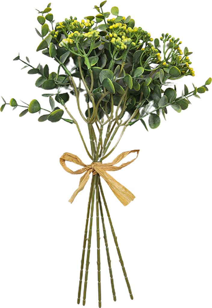 1 Bouquet Exquisite künstliche Blüten realistische plastische romantische simulierte Eukalyptus -Obstzweige für Büro-Graugelb