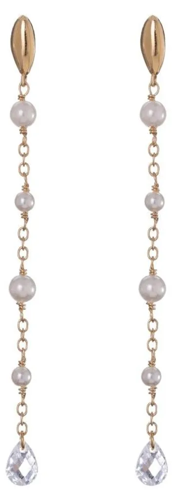 Boucles d'oreilles longues plaquées or perles et zircone AL4924.01.000