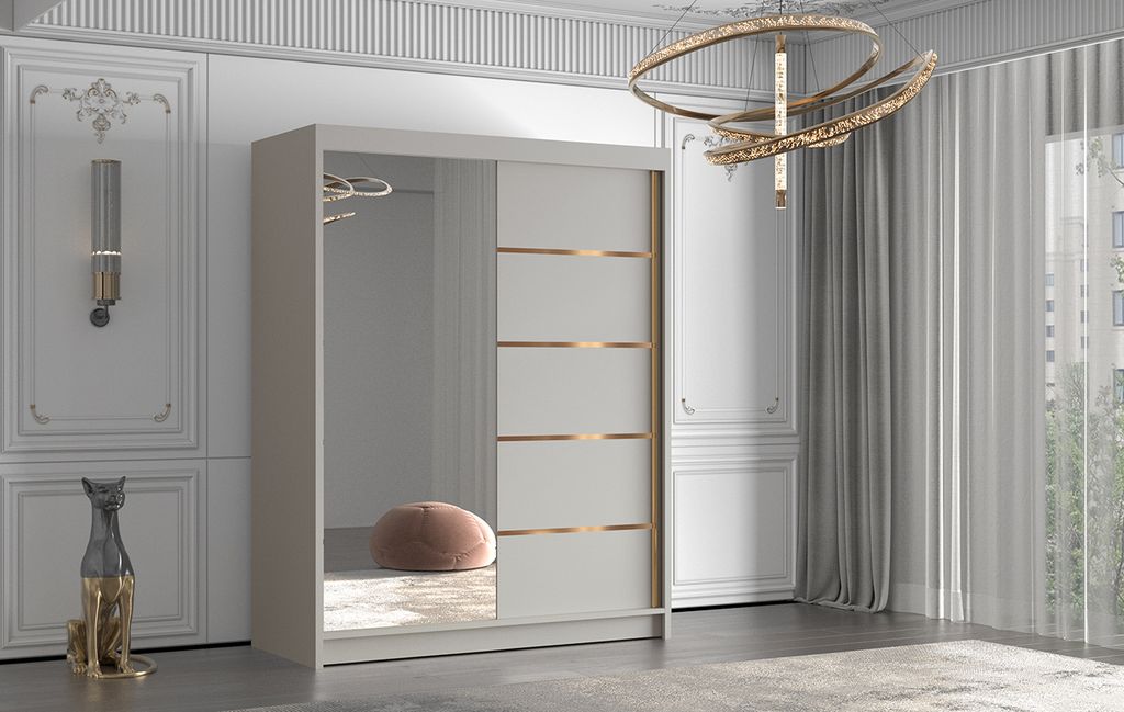 Šatní skříň se zrcadlem MILINA - 150 cm, kašmír Obrázek produktu 