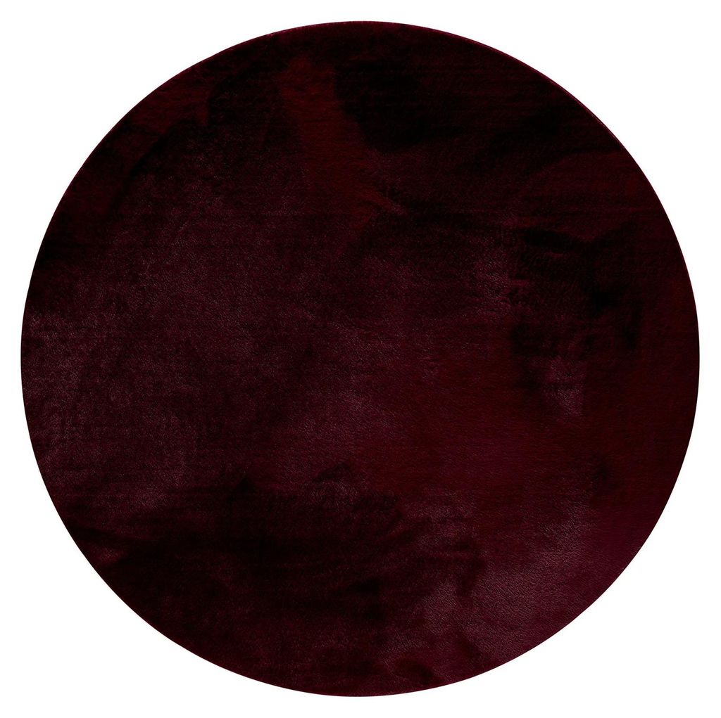 benuta Basic Kunstfaser Fellteppich Furry - Bordeaux rund Produktbild 