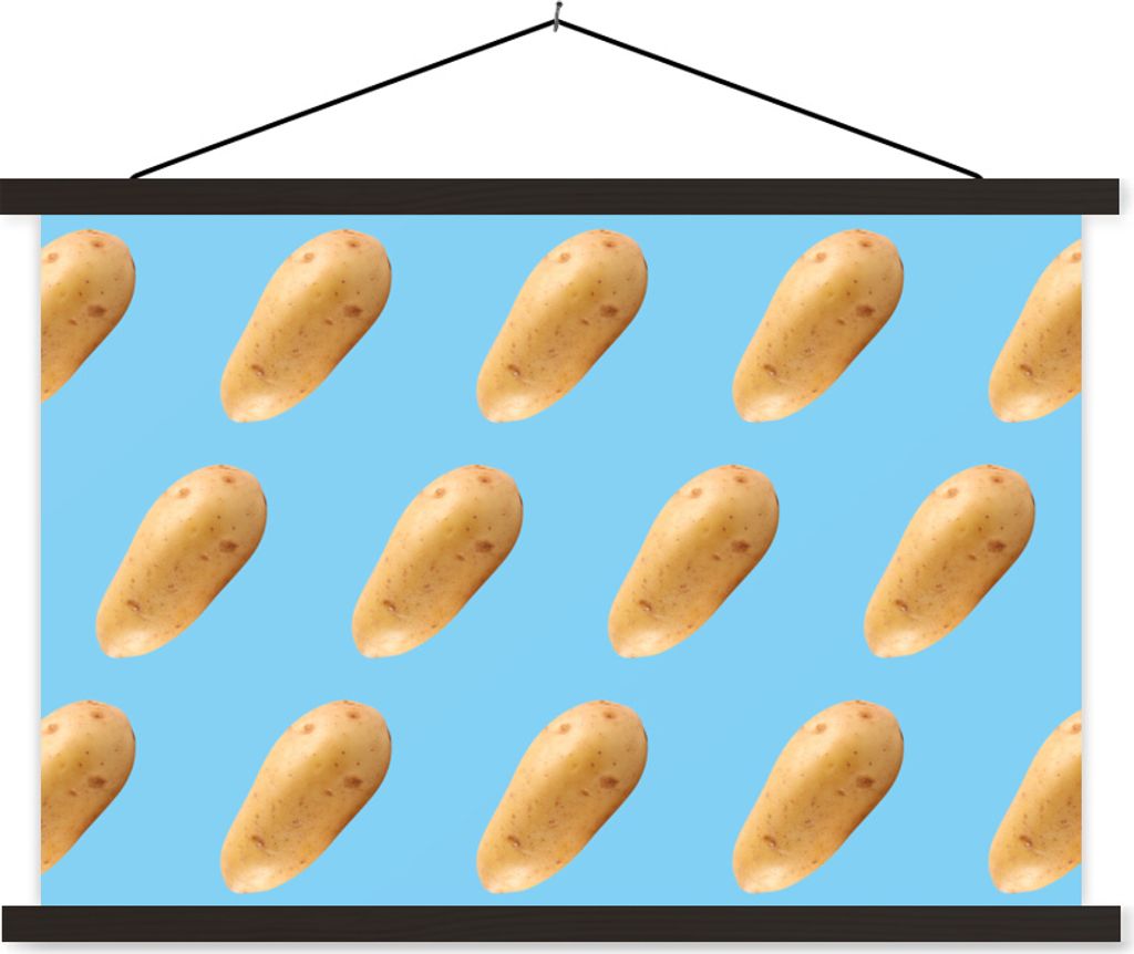 MuchoWow Textilposter Kartoffel - Muster - Blau 60x40 cm mit schwarzem Rahmen - Hölzernes