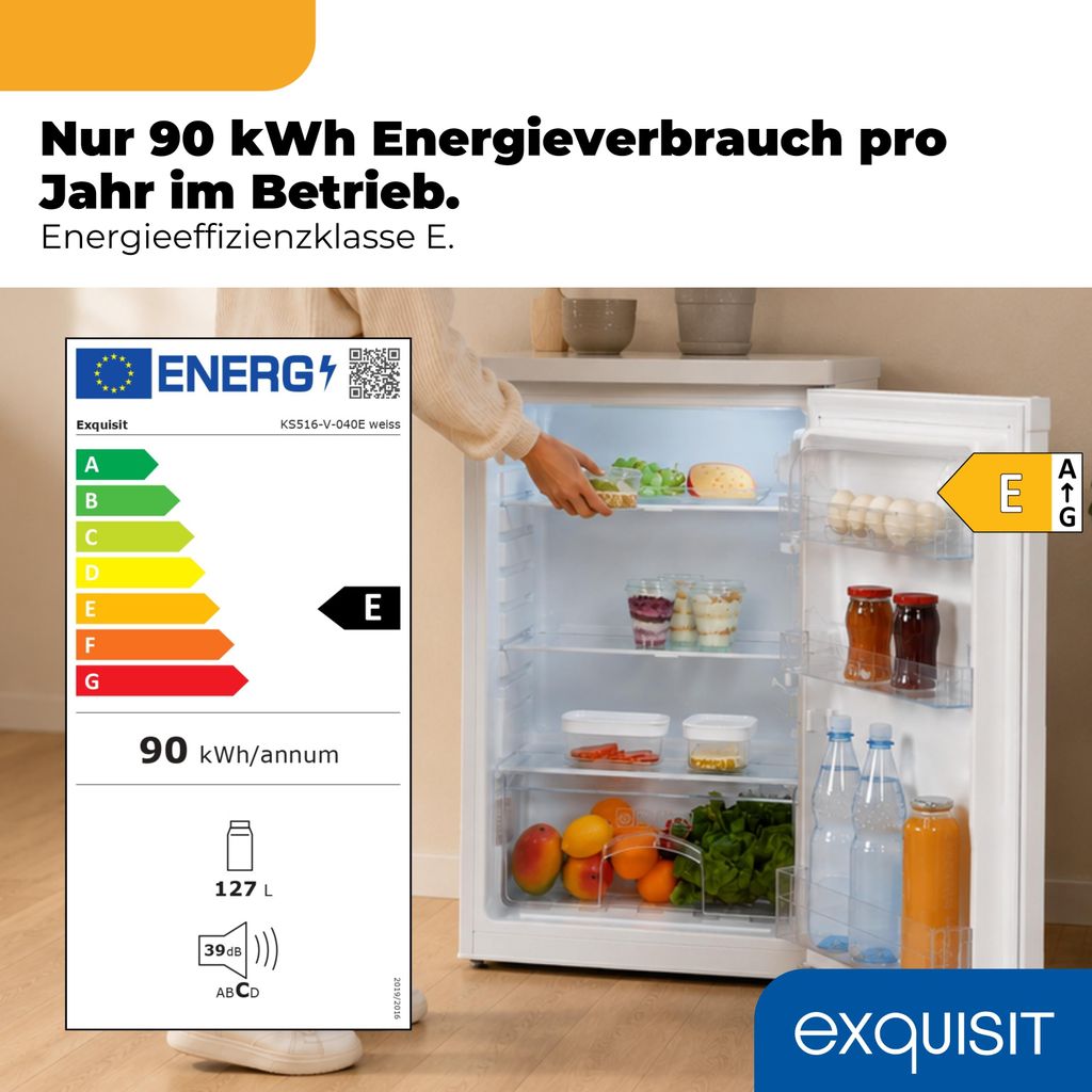 Exquisit Vollraumkühlschrank KS516-V-040E weiss | 127 l Produktbild 