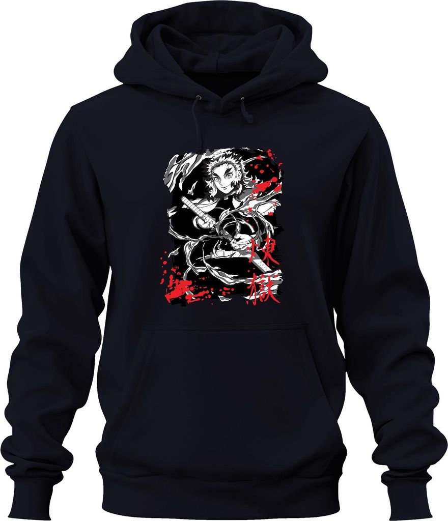 Rengoku Kimetsu no Yaiba Flammen Schwert Anime Fan grunge Uni Hoodie Kapuzenpullover, Navy, S
