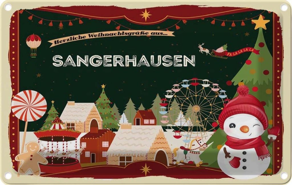 vianmo Blechschild 12x18 cm Weihnachten SANGERHAUSEN