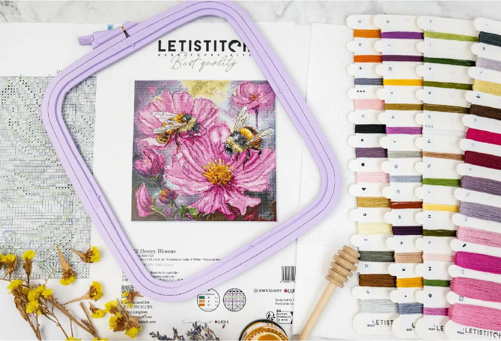 Kit Point de Croix Compté Fleurs de Miel 23x23cm - Broderie Décorative - 4