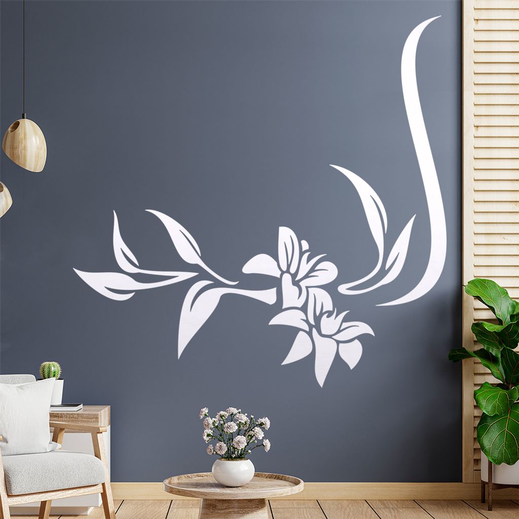 Blume - Linien Wandtattoo in 6 Größen - Wandaufkleber Wall Sticker - Dekoration, Küche, Wohnzimmer, Schlafzimmer, Badezimmer