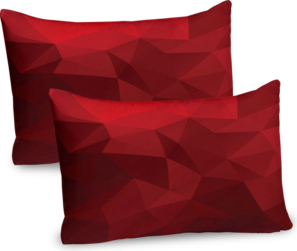 ABAKUHAUS rot Kissenbezug Packung mit 2, Dreieckiges Mosaik in den Schatten von Rot mit niedrigem Polyeffekt geometrisch und abstrakt, Dekorativer ...