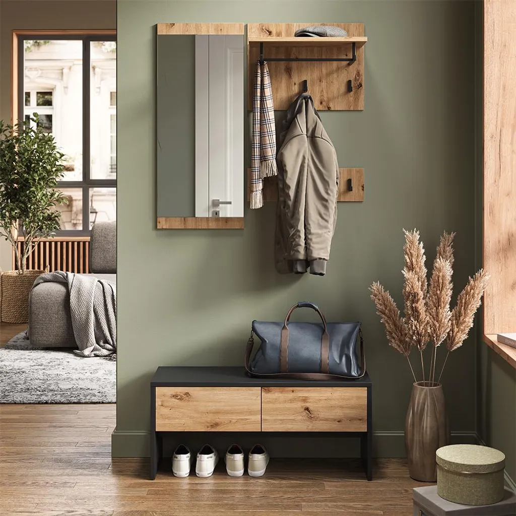 Vestiaire Vicco Selena Anthracite Artisan 90x40cm 4 Parties Modèle 57314
