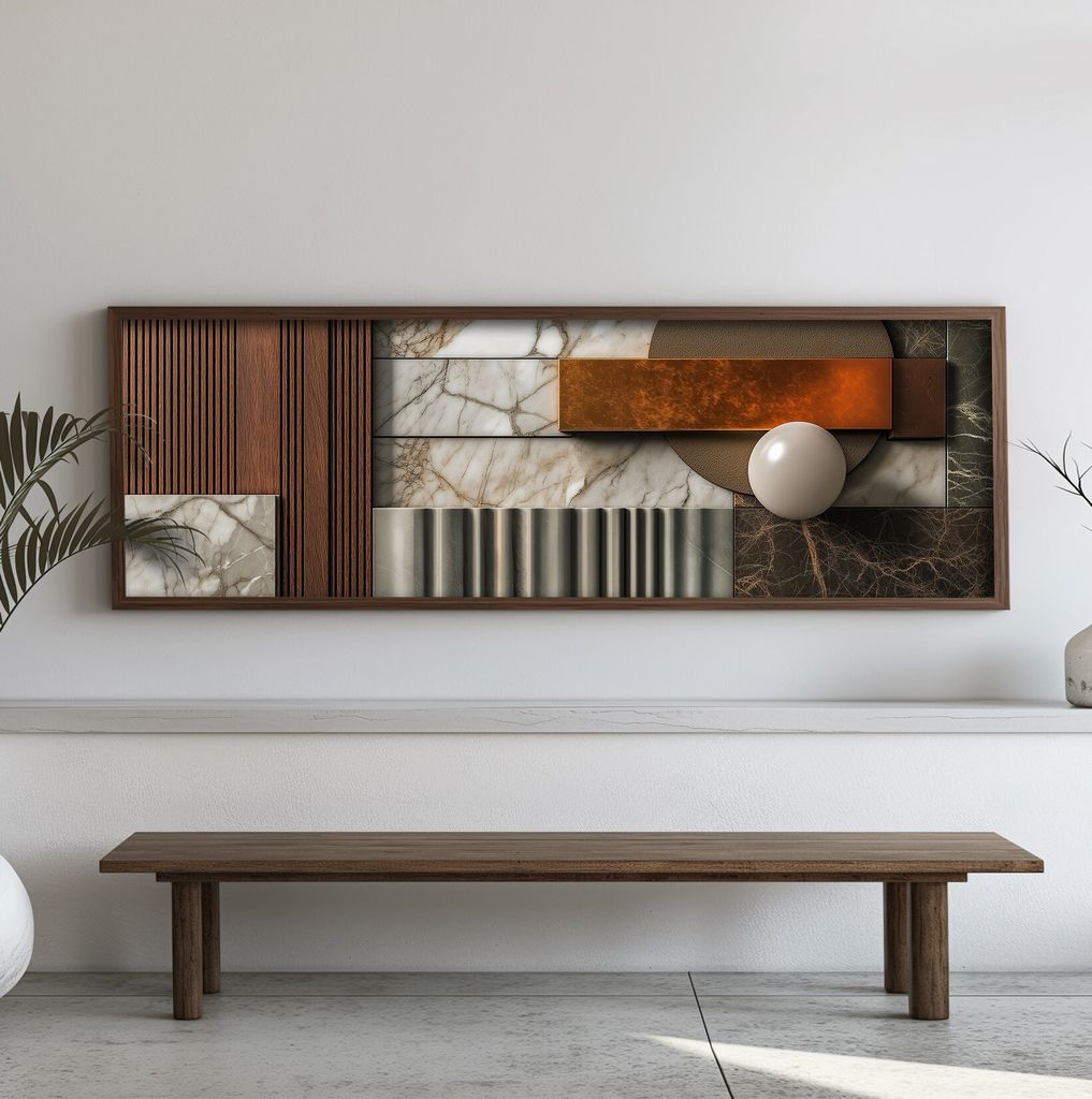 Wallity, EMR013, Dekoratives gerahmtes MDF-Gemälde, Mehrfarbig, 100 % MDF, 40 x 120 x 3,5 cm