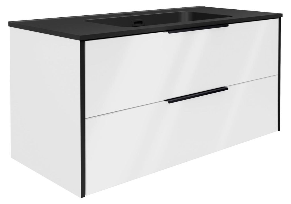 Fackelmann Möbel-Set FLAIR Ca. 101 x 46,5 x 50 cm, Schwarz, Weiß mit Gussmarmor Waschtisch, Waschtischunterschrank mit 2 Schubladen, modernes Bad...
