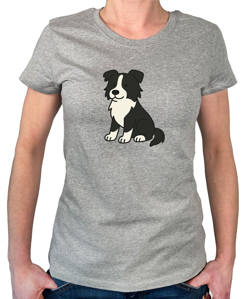 Huuraa Damen T-Shirt Border Collie Border Comic S Sport Grey Bio Baumwolle Fairtrade Damenshirt Geschenkidee