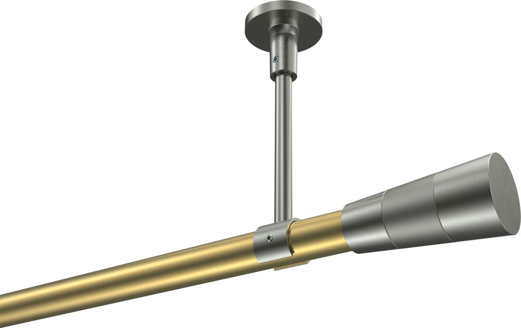 Interdeco Gardinenstange / Vorhangstange Messing-Optik / Edelstahl-Optik, Typ Sonette Tanara (Konus Bicolor) ohne Ringe, Deckenmontage, 20 mm Ø 1-...