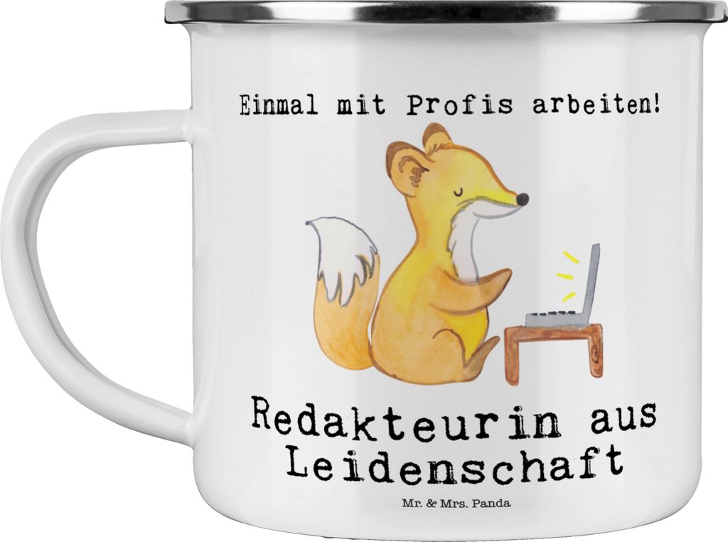 Mr. & Mrs. Panda Teetasse Redakteurin Leidenschaft - Weiß - Geschenk, Lustig, Teebecher, Emaille Becher, Pott, Online, Beruf, Tasse, Spruch, Witzi...