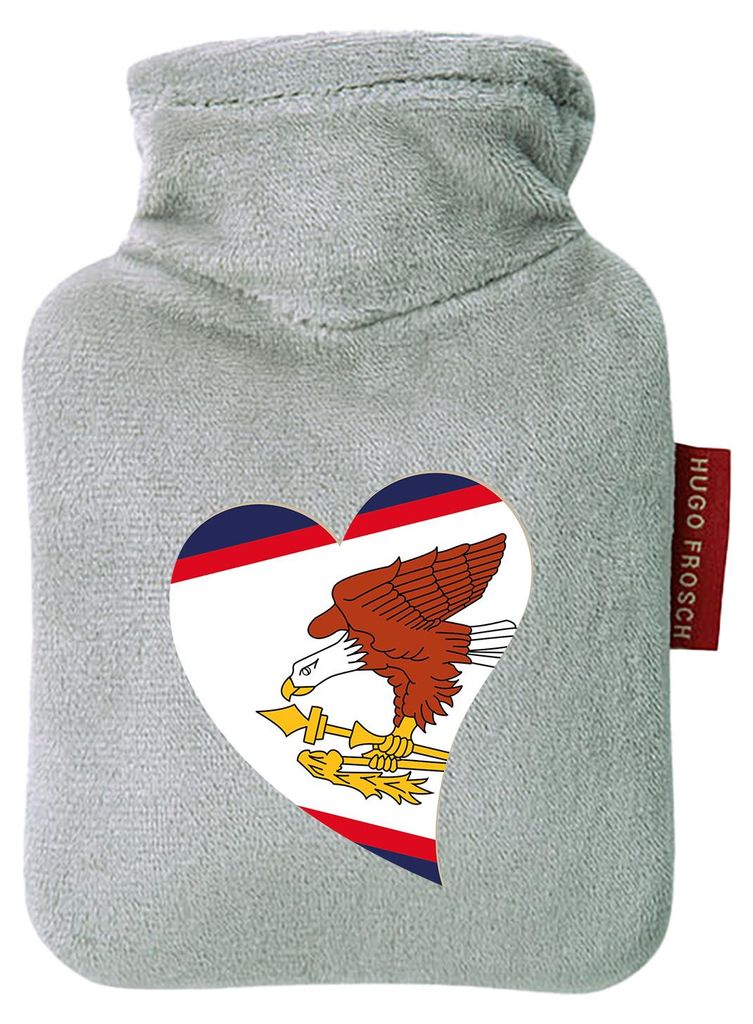 Huuraa Mini-Wärmflasche Amerikanisch-Samoa Flagge Herz 0,2 Liter Grey Mini Veloursbezug Taschenwärmer Geschenkidee