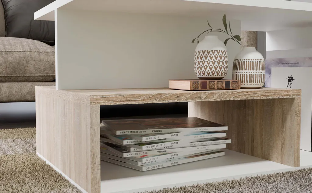 Table basse LIHUA 100cm chêne sonoma robuste avec finitions blanches - 3