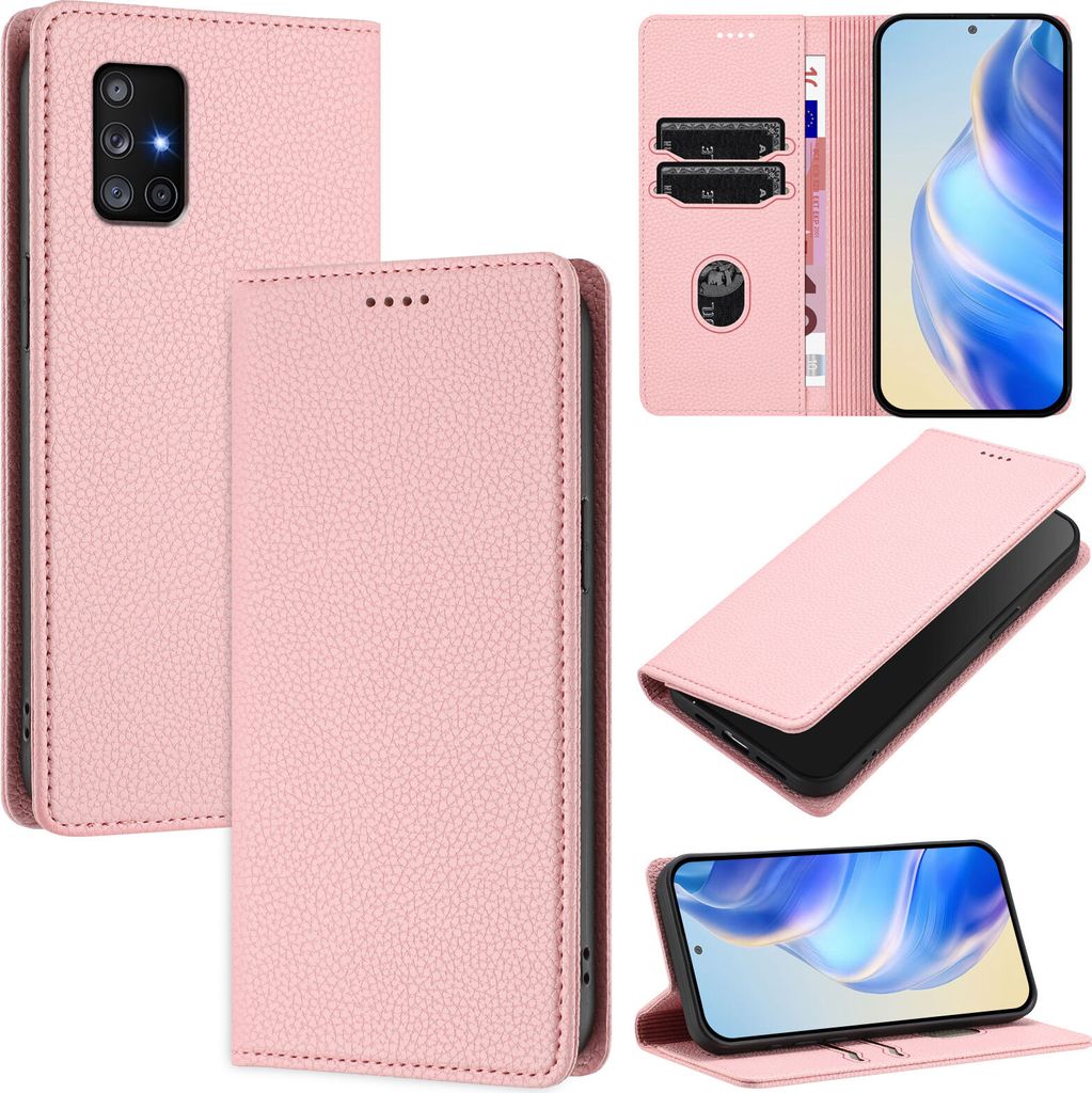 Litchi Leder Handyhülle für Samsung Galaxy A71 4G Wallet Kartenfächer Standfunktion Hülle Pink
