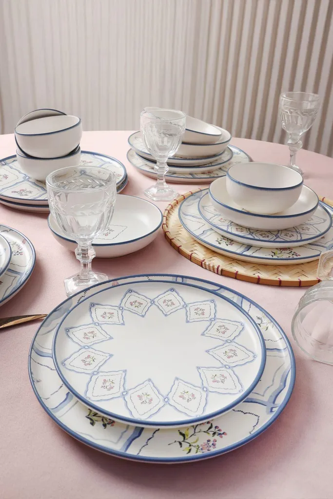 Set Keramika Floral Waves Gres 24 Pezzi - Piatti Antigraffio per Famiglia