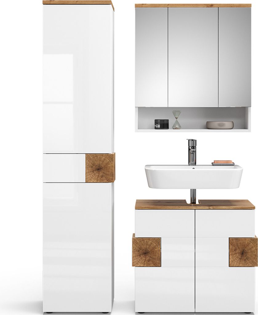 Vicco Badmöbel-Set Eden, 3 Teile, mit Hochschrank, Weiß Produktbild 