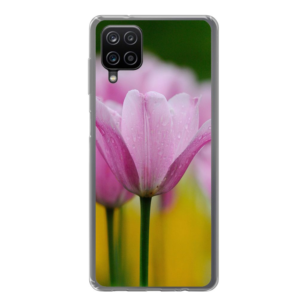 MuchoWow Handyhülle Schutzhülle Hülle für Samsung Galaxy A12 Blumen - Tulpen - Rosa Silikon Softcase Handy Hülle - Bild