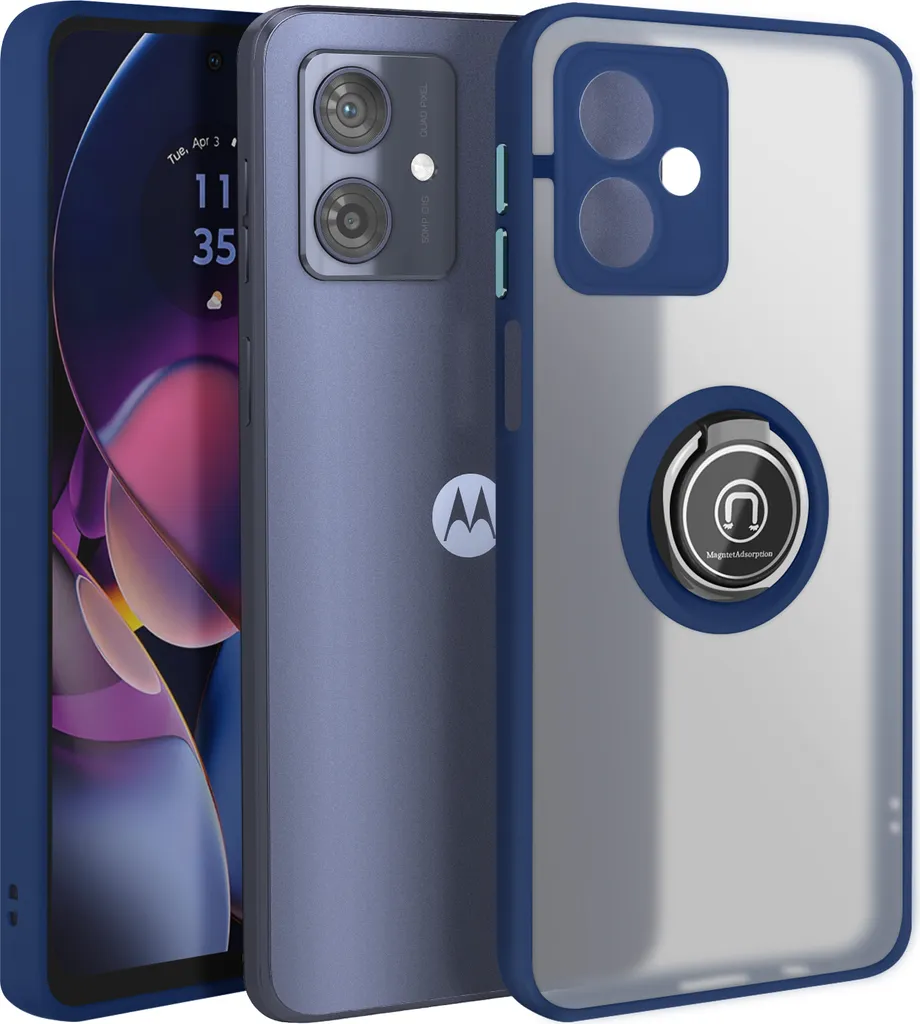 Cover Moto G54 Antiurto Avizar Blu - Supporto Magnetico e Anello