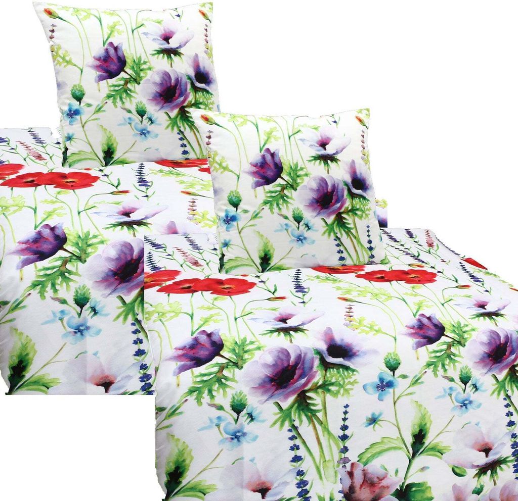 Mikrofaser Satin Bettwäsche  Blumenwiese 135x200 80x80 Set Produktbild 