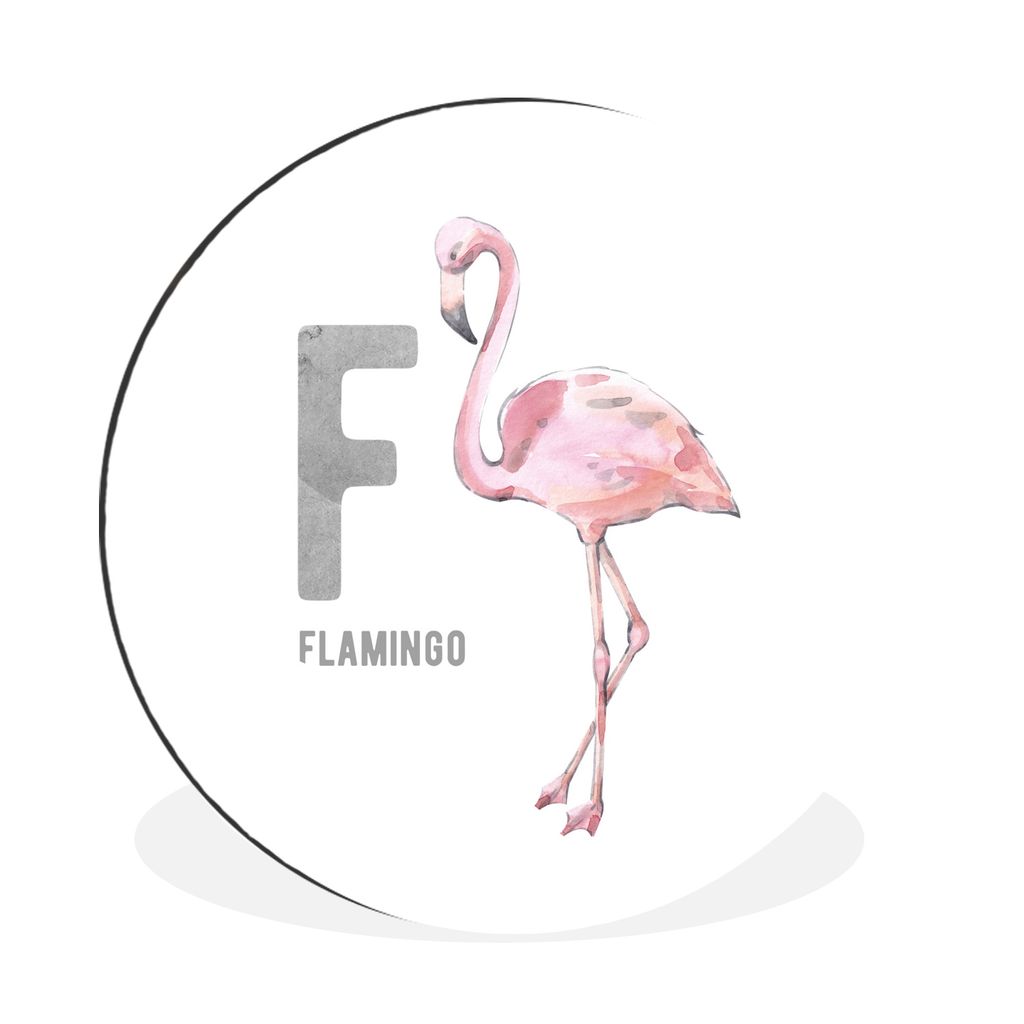 MuchoWow Aluminium Wandkreis Alphabet - Buchstaben - Flamingo Ø 60 cm Wanddeko Modern Wohnzimmer - Wand Kreis - Wandbild - Schlafzimmer - Alumin...