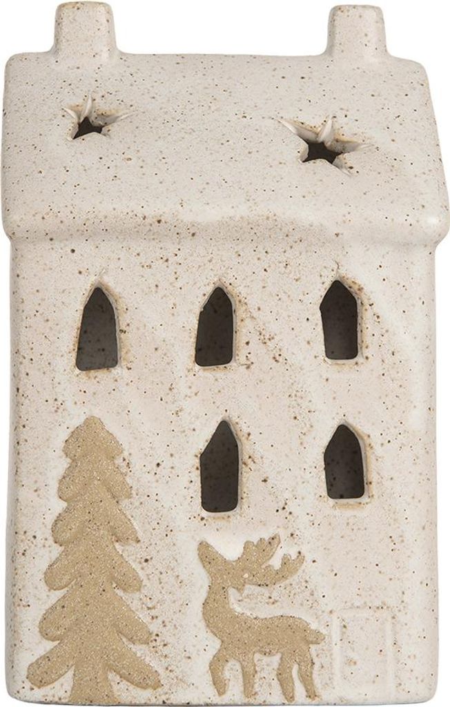 Clayre & Eef Dekoratives Haus mit LED 9x7x15 cm Beige Keramik