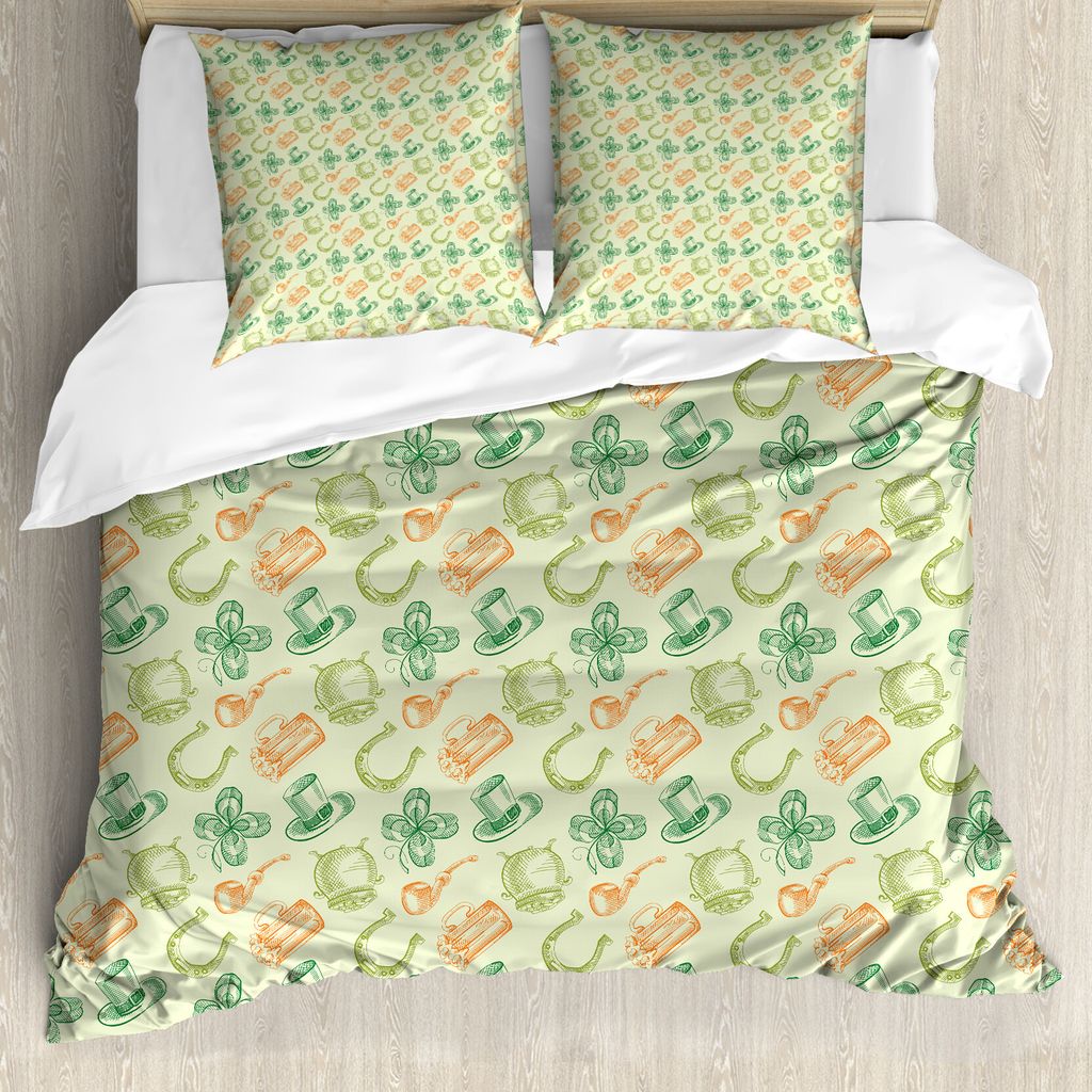 ABAKUHAUS Kleeblatt Bettbezug Set für Einzelbetten, Irish Folk, Milbensicher Allergiker geeignet mit Kissenbezug, 155 cm x 220 cm - 80 x 80 cm, He...