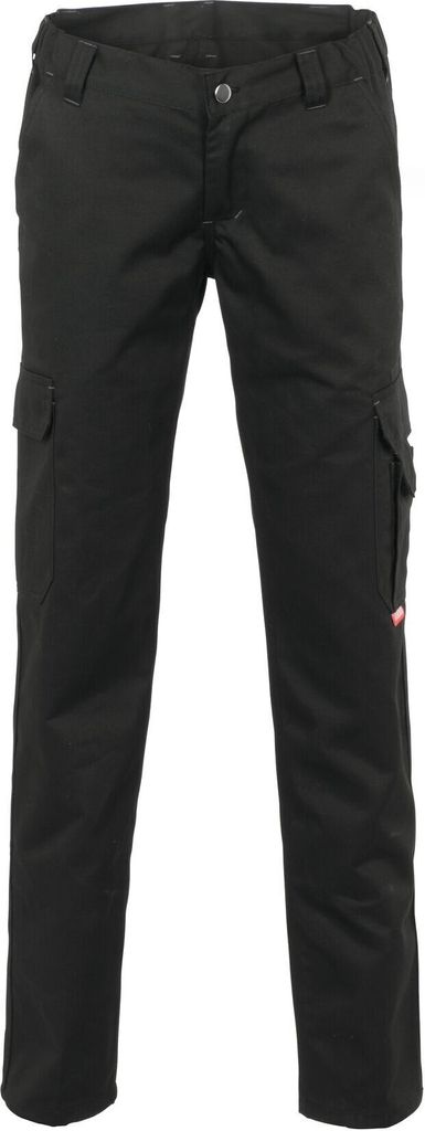 A pair of black cargo pants for women, shown from the front against a white background.