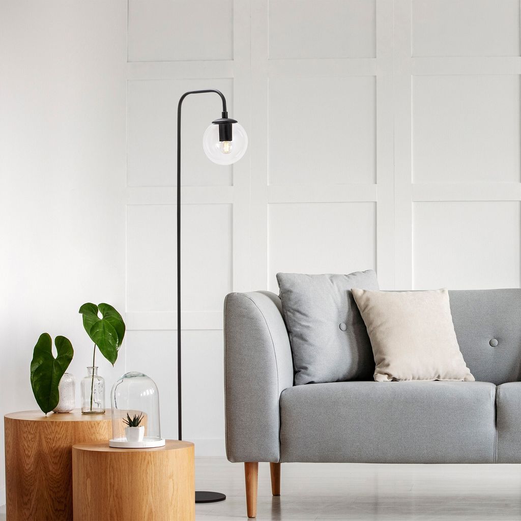 Opviq, Hochwertige Stehlampe, Metallkörper, Schwarz, 27 x 27 x 146 cm | Glasabdeckung, E14 Fassung, max. 40 W, IP20 | Modernes, industrielles Desi...