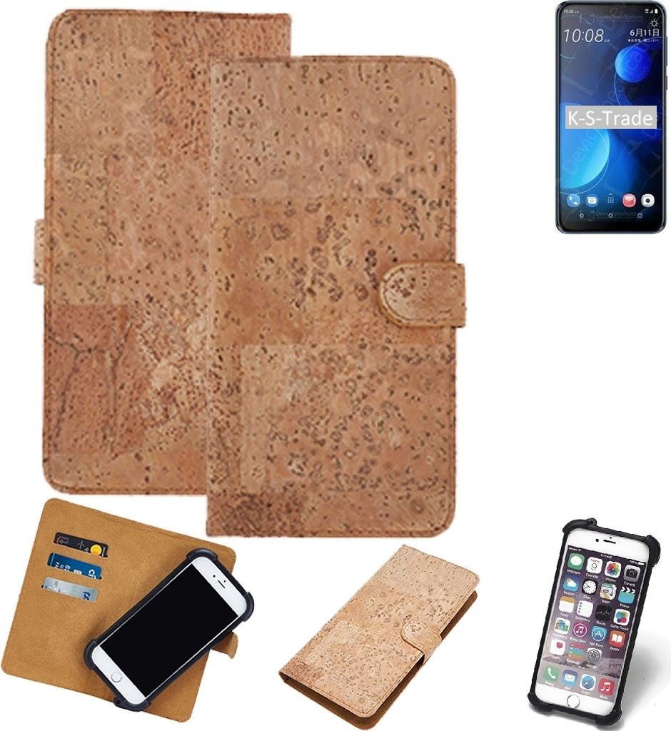 K-S-Trade Hülle kompatibel mit HTC Desire 19+ Kork Handyhülle Cover Schutzhülle TPU Case Bumper in Hellbraun, (1x)
