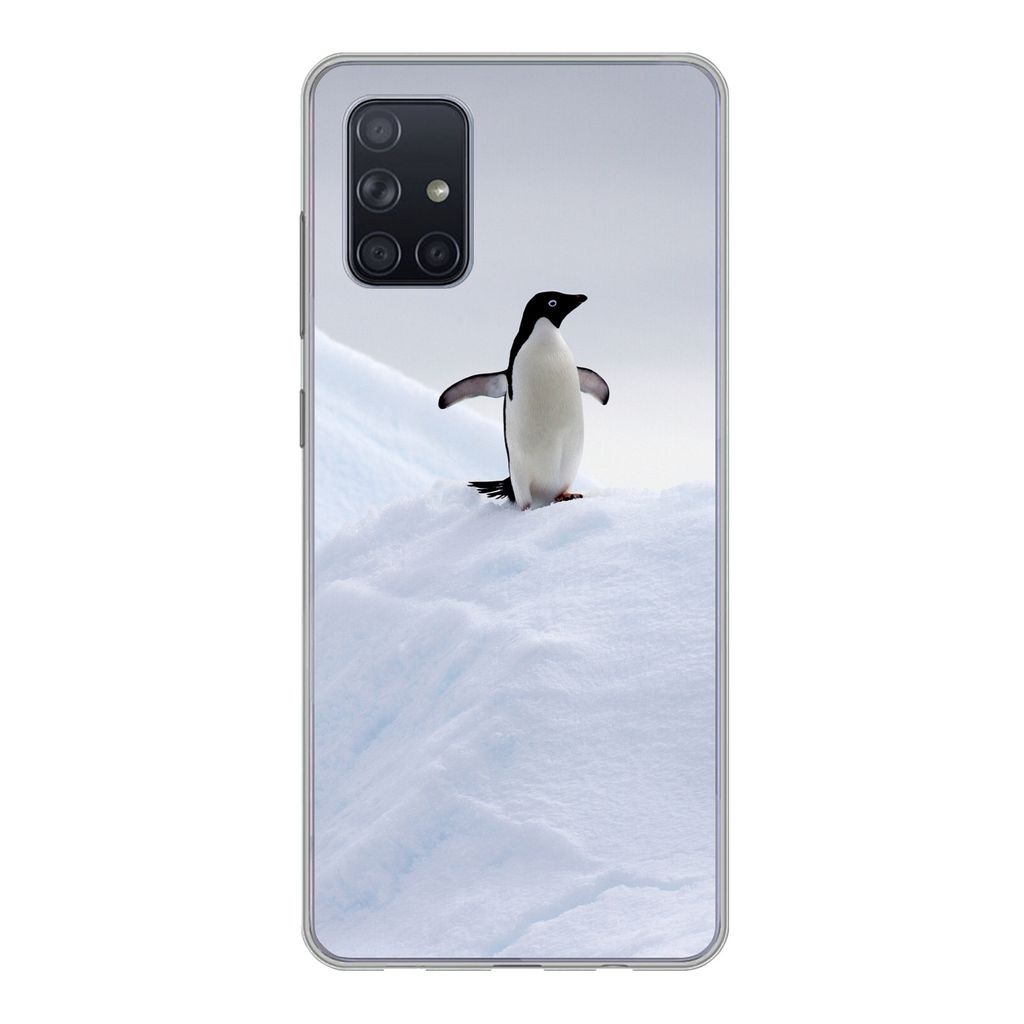 MuchoWow Handyhülle Schutzhülle Hülle für Samsung Galaxy A51 Pinguin - Eis - Winter Silikon Softcase Handy Hülle - Schutzabdeckung
