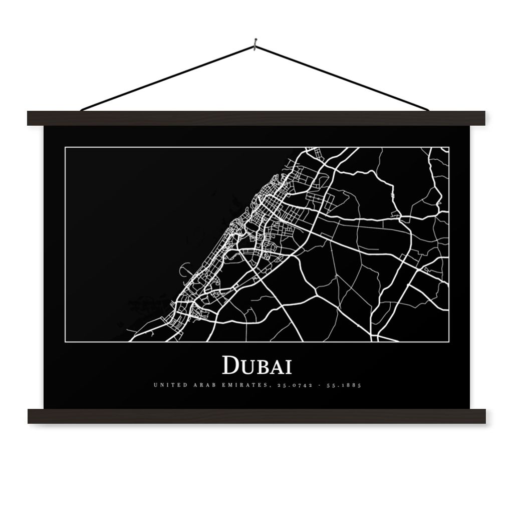 MuchoWow Textilposter Dubai Stadtplan - Karte 150x100 cm mit schwarzem Rahmen - Schlafzimmer