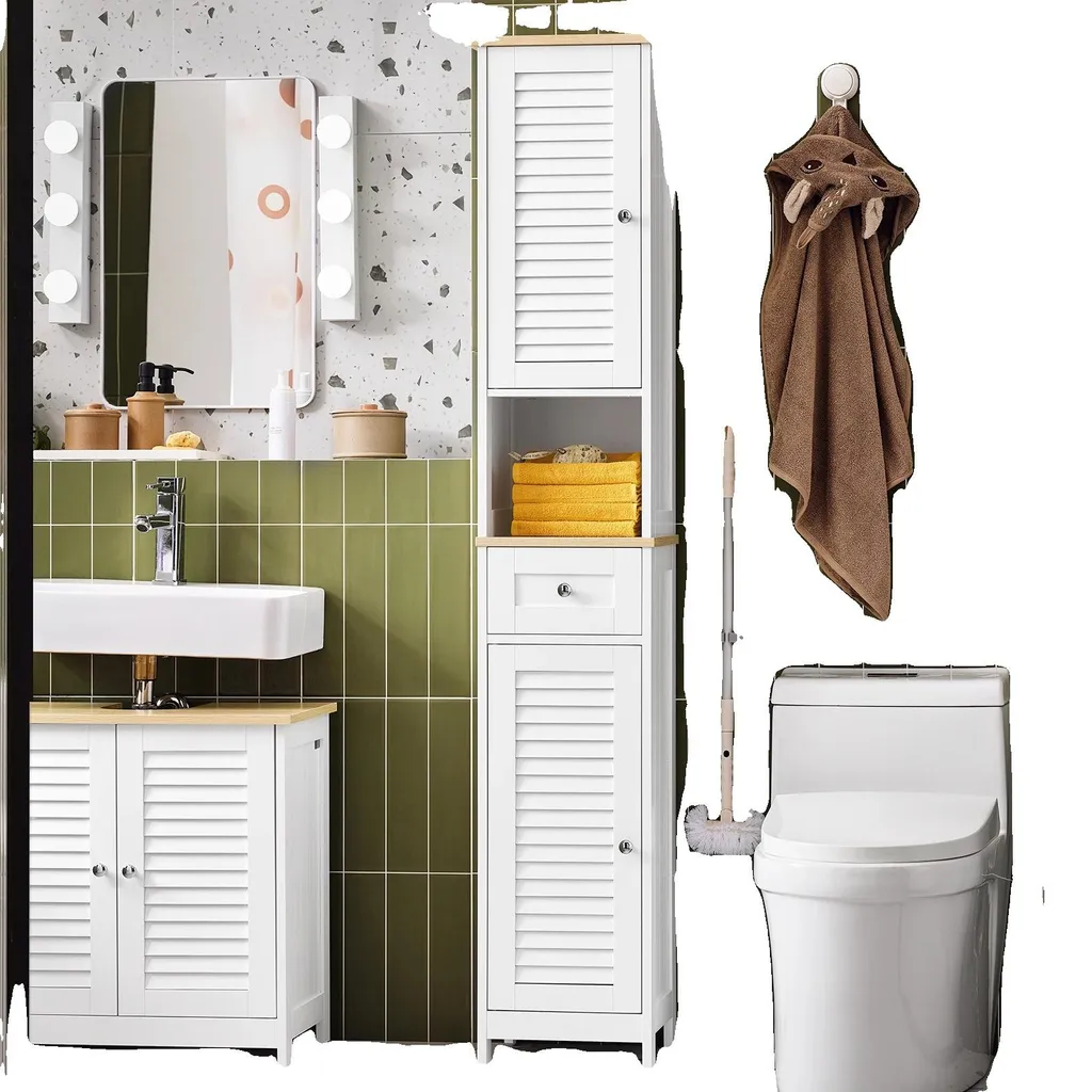 Armoire de rangement salle de bains moderne à compartiments multiples