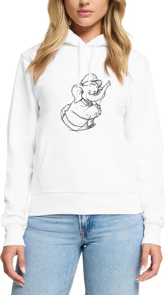 Spreadshirt Benjamin Blümchen Porträt Zeichnung Skizze Damen Premium Hoodie, XXL, Weiß