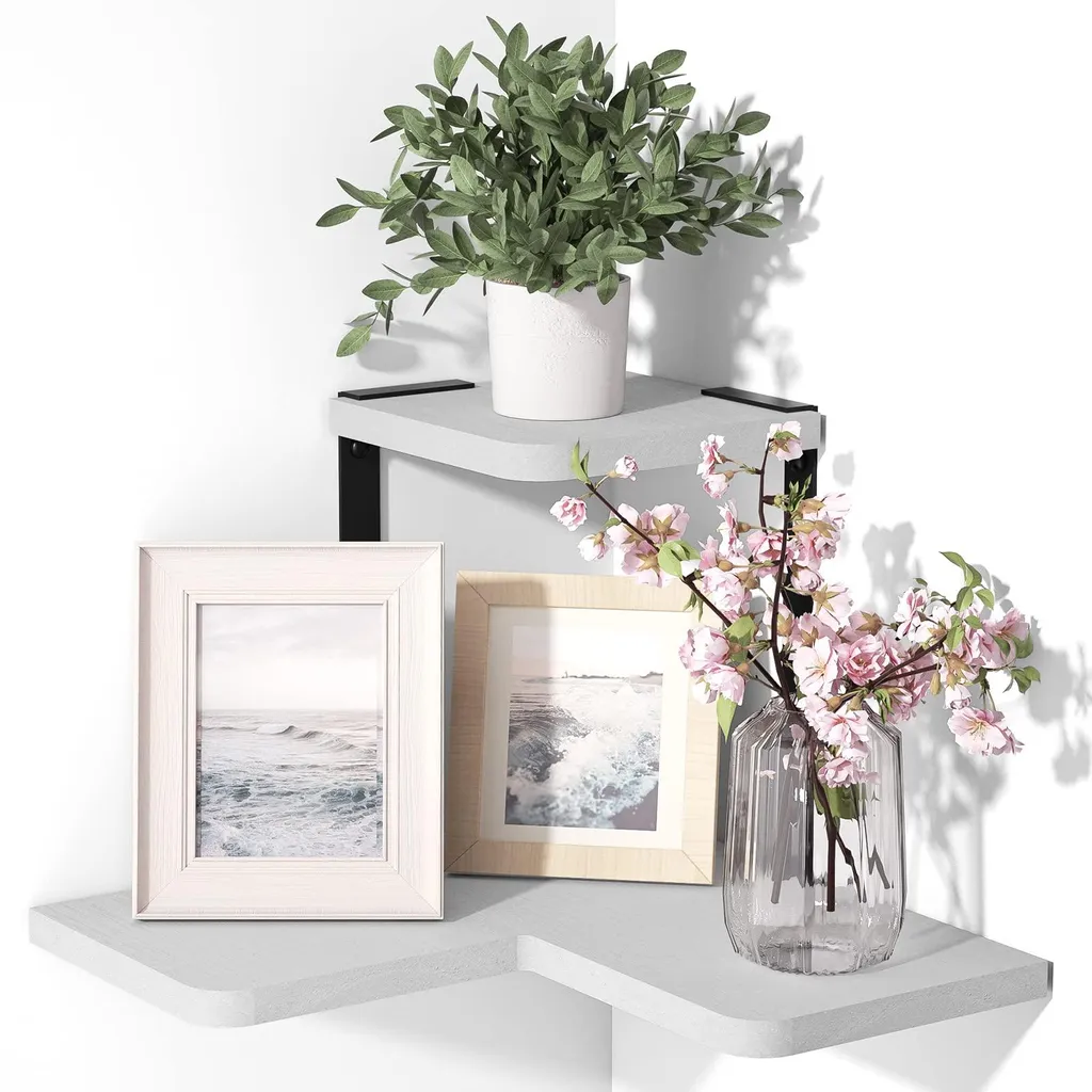 Rangement d'angle mural pour salon et salle de bains en bois blanc