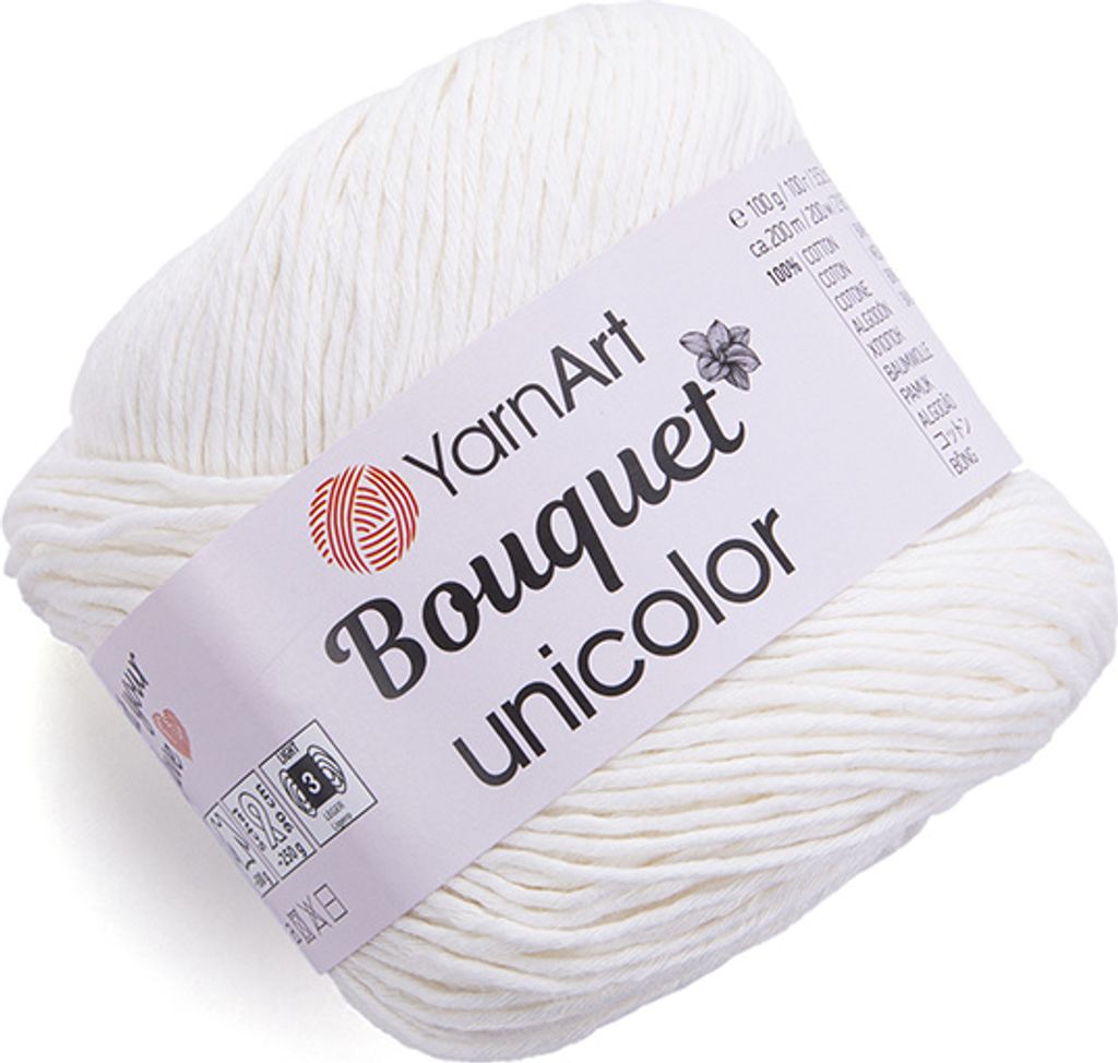 YarnArt Bouquet Unicolor 3201 / Weiß: 100% Baumwolle, 200m, 100g, ideale DK-Garn für Frühling/Sommer.