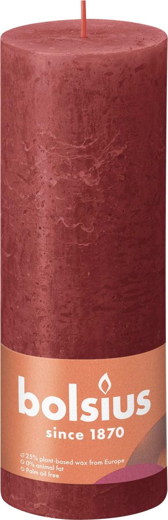 Bolsius Stumpenkerze Rustiko Shine 19x7cm, zartes rot