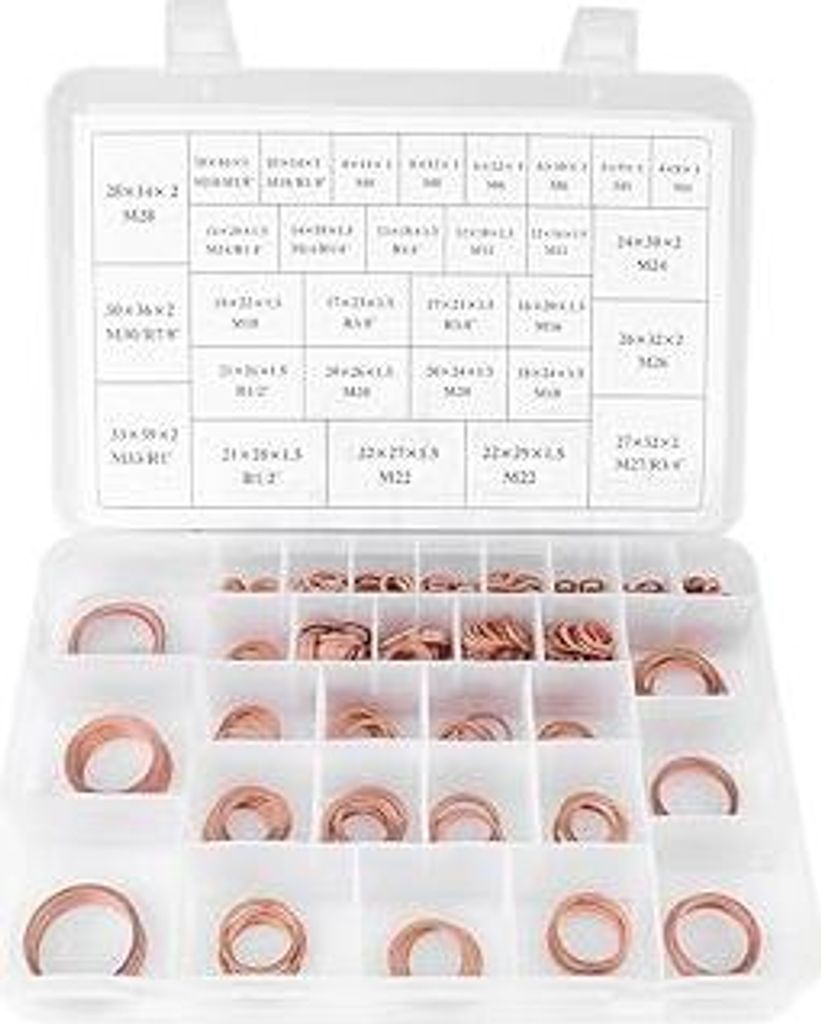 Kupfer Unterlegscheiben, Akozon 30 Größen flache Plain Unterlegscheiben Ring Set Kit 568Pcs Kupferringe Sortiment Dichtringe Metallscheiben flach...