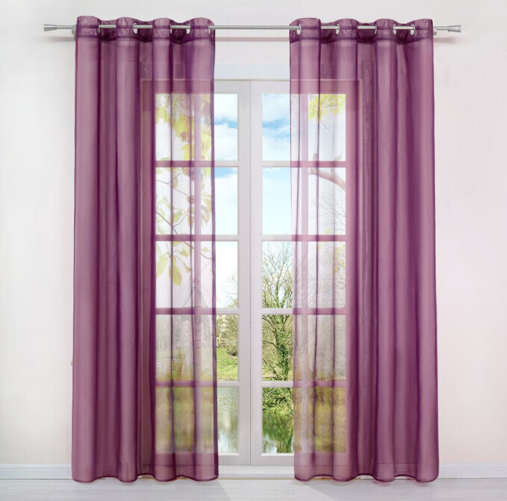 Gardinen Vorhänge Voile Gardine Transparent Dekoschal Uni Ösen Vorhang Lila HxB 225x140 cm 1 Stück