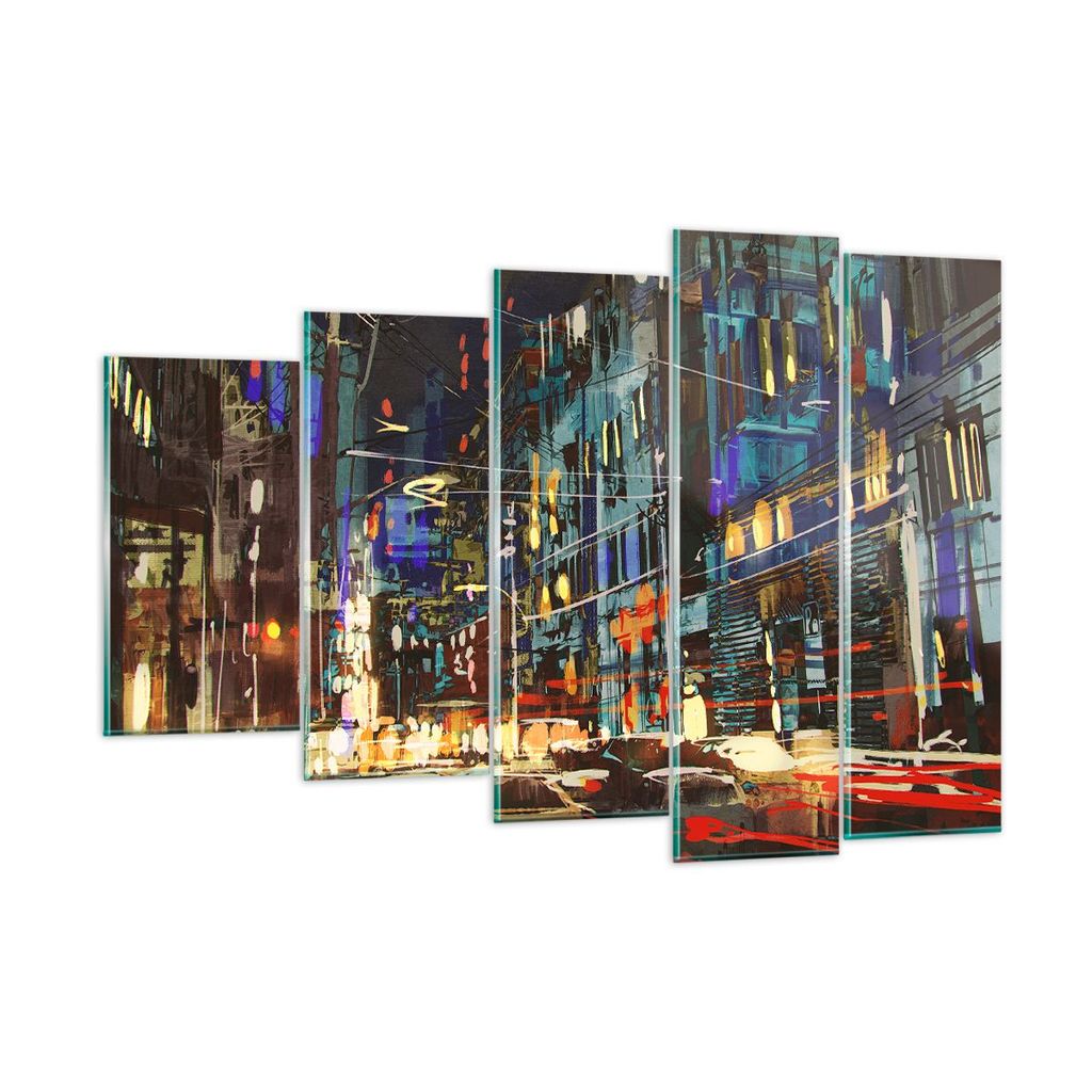 Bilder auf glas - Stadt Nacht Straße - 150x100cm - Glasbilder - Wandbilder - Kunstdruck - zum Aufhängen bereit - Wanddekoration aus Glas - Glas B...