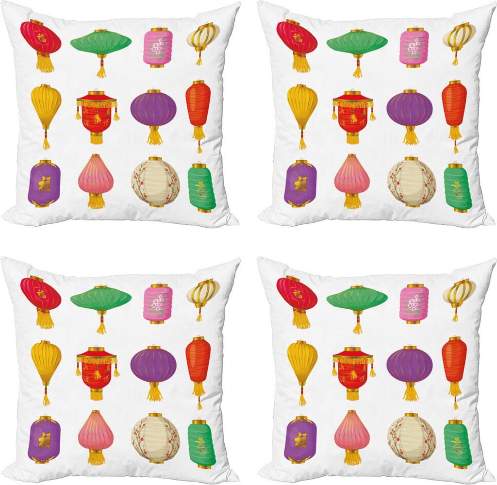 ABAKUHAUS Laterne Kissenbezug Set (4 Stück), Chinese Celebration, Moderner Doppelseitiger Digitaldruck, 45 cm x 45 cm, Mehrfarbig